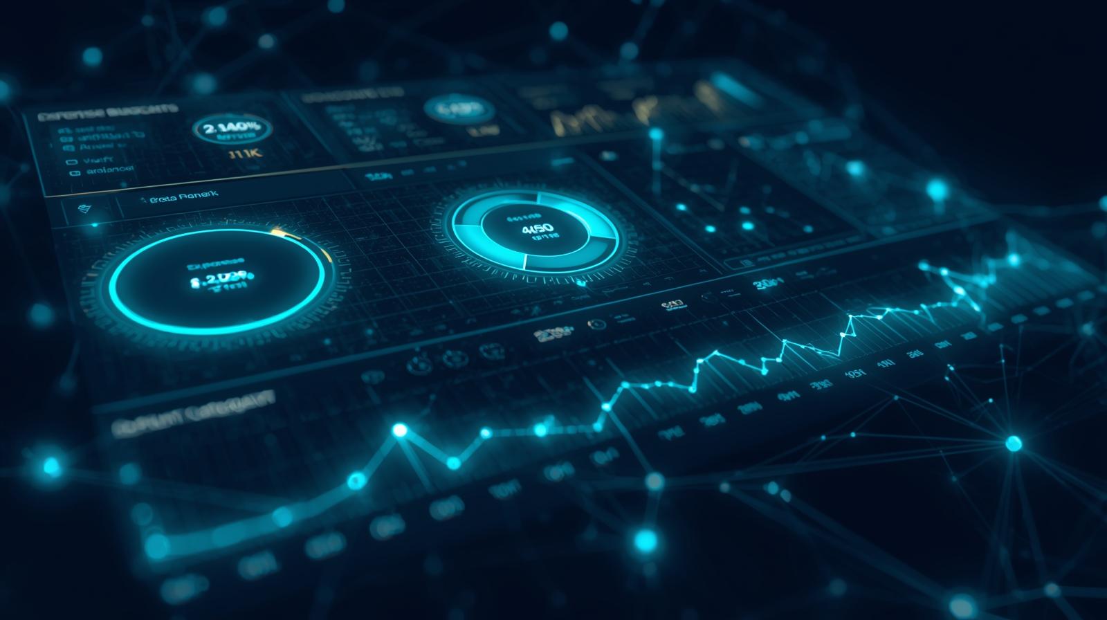 futuristic dashboard AI-driven budget expense predictive savings forecasts