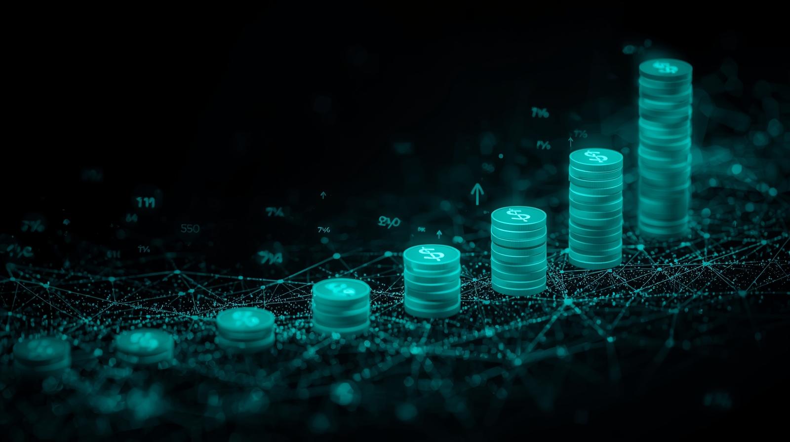 abstract glowing money stacked coins